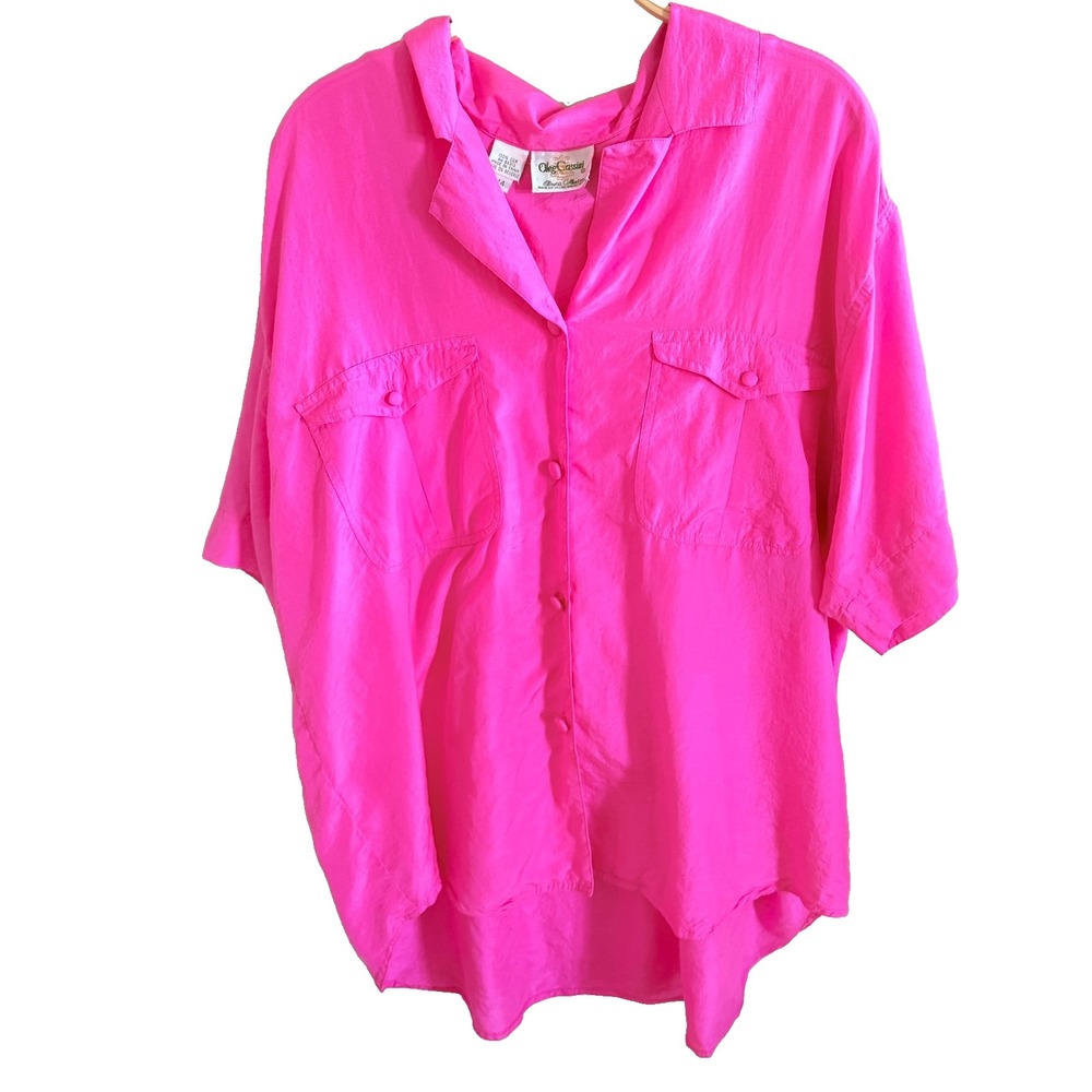Vintage Oleg Cassini 14  Pink Silk Blouse Yolk Secretary 80s 90s Lightweight